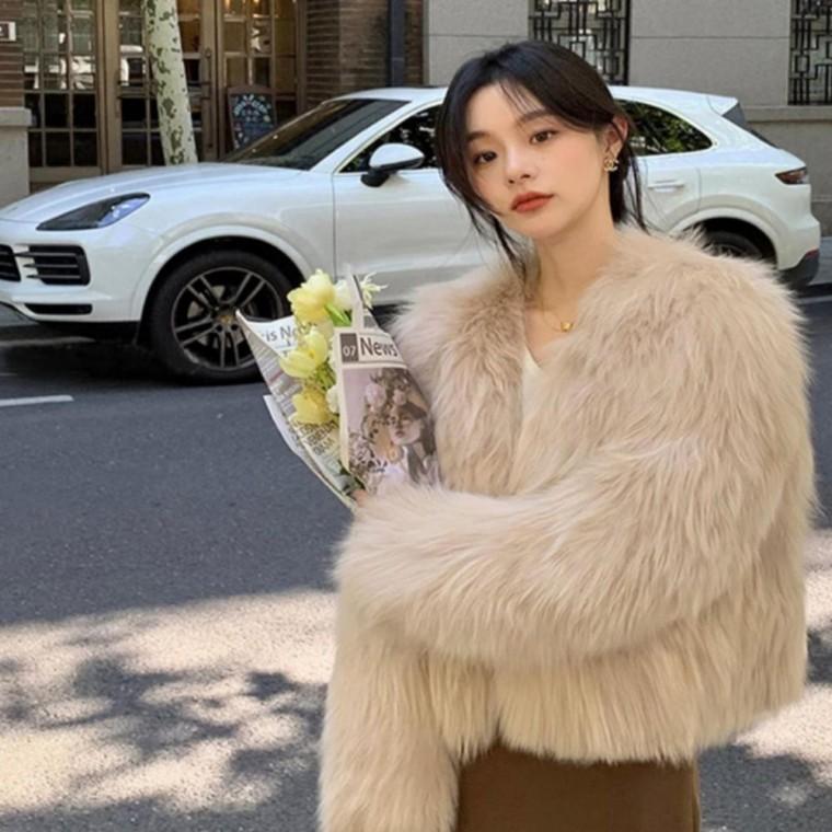 여성 4컬러 폭스 퍼 페이크 자켓 인조 숏 털 겨울