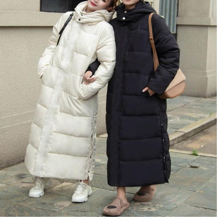 겨울 아우터 여성 트임 2컬러 기본 밑단 롱패딩 보세