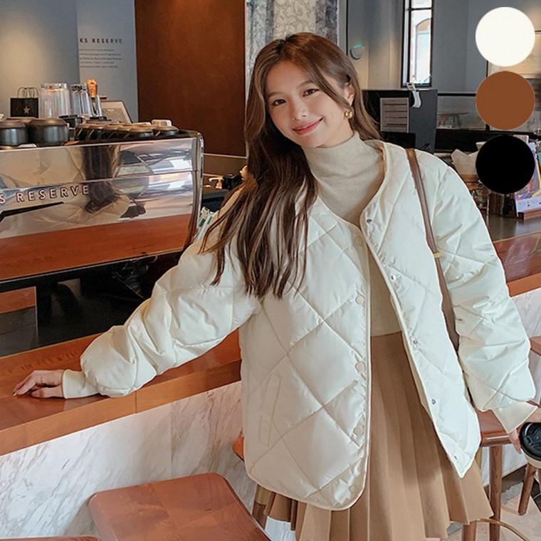 겨울 누빔 아우터 여성 다이아몬드 퀼팅 숏패딩 숏