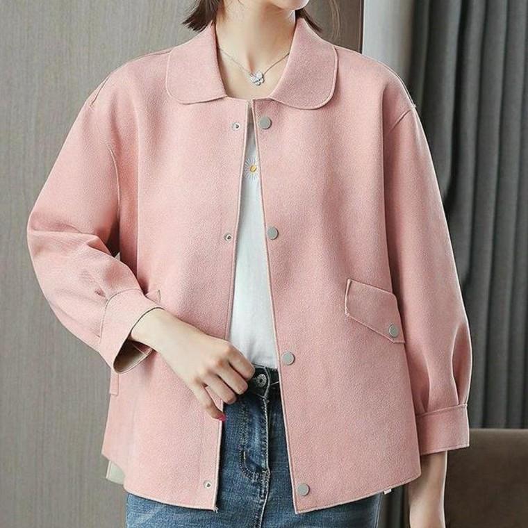 캐주얼 여자 여성 카라 핑크 간절기 아우터 가을 자켓 봄 자켓 예쁜 하객