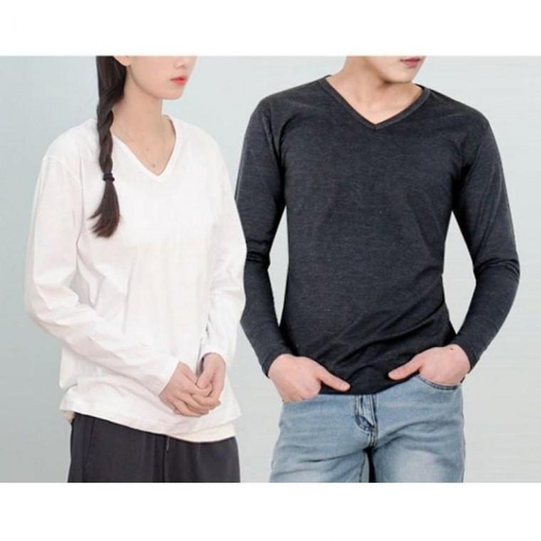 긴팔 남자 남성 브이넥 얇은옷 기본 무지 티셔츠 면 여름옷 브이넥 티셔츠 남자 남성