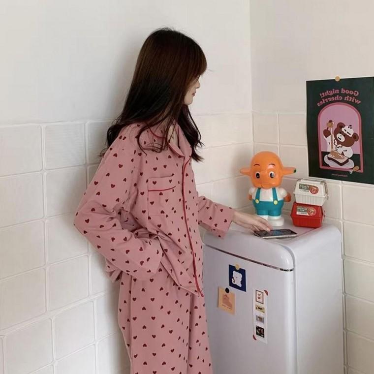 하트 잠옷 긴팔 여자 여성 홈웨어 파자마 수면 긴팔 파자마 잠옷 여자 여성 하트