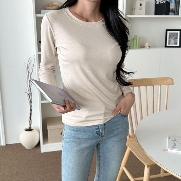 7컬러 얇은 베이직 레이온 라운드넥 긴팔티셔츠 여자 여성티 이너티
