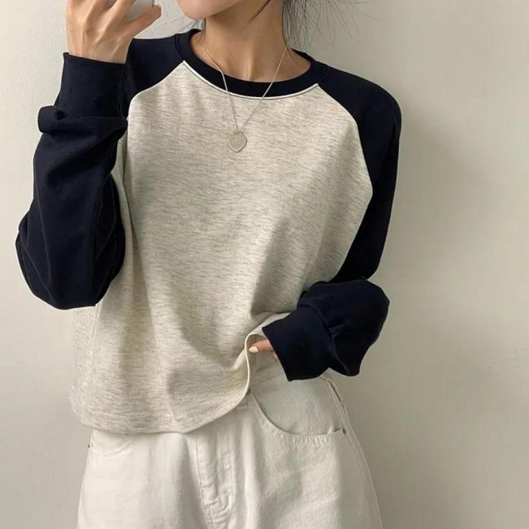 나그랑 빈티지 반크롭 티셔츠 긴팔 세미크롭 티셔츠 빈티지 긴팔 세미크롭