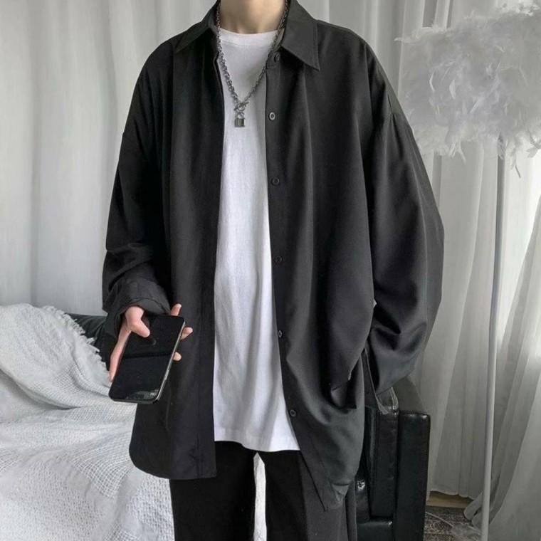 깔끔 남자 남성 모던 화이트 긴팔셔츠 무지 포켓 블랙 남방 캐주얼셔츠 긴팔셔츠