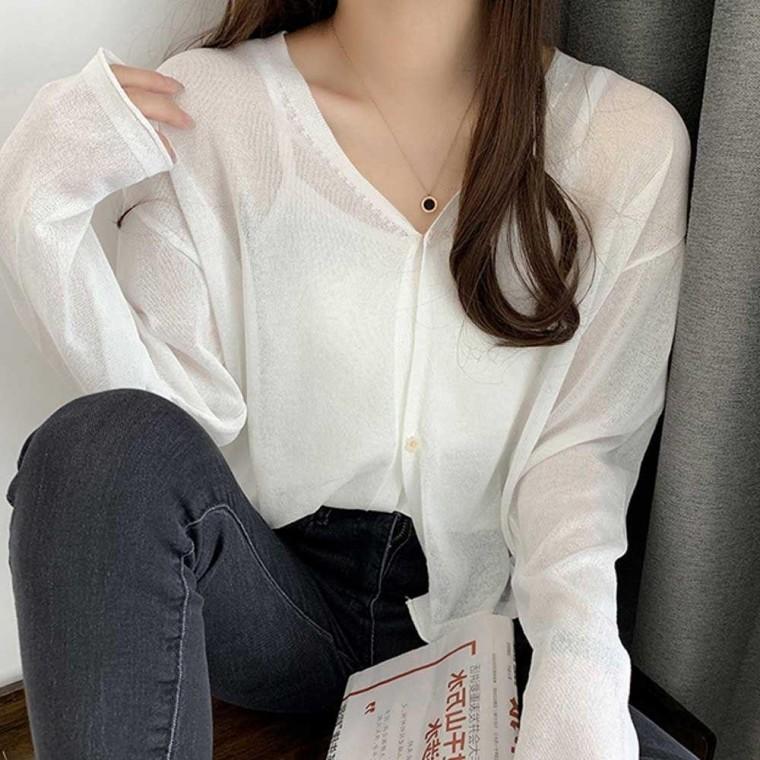 회사 여자 여성 냉방 사무실 여름 룩 긴팔 휴양지가디건 시스루가디건쇼핑몰