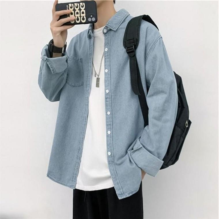 캐주얼 청남방 2컬러 데님 긴팔 남녀공용 셔츠 오버핏 데님 오버핏 여자 여성