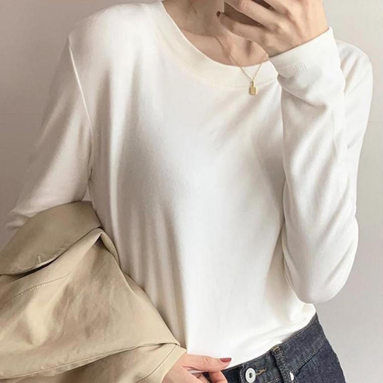 기본 겨울 라운드넥 기모티 언발 흰색 밑단 이너티 기본 화이트 이너 겨울