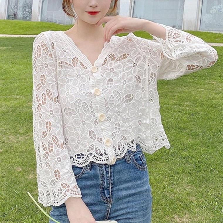 여름 여자 여성 긴팔 봄 크로셰 니트 뜨개 가디건 화이트 셰 크로 쉐 여름