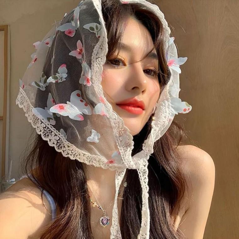 두건스카프 패션용 나비 여성 머리덮개 레이스