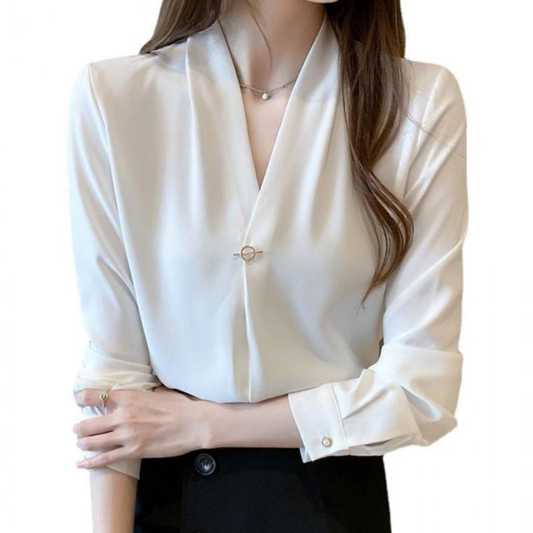 쉬폰 여자 여성 블라우스 브로치 베이직 셔츠 화이트 신상 쉬폰 브로치 봄코디