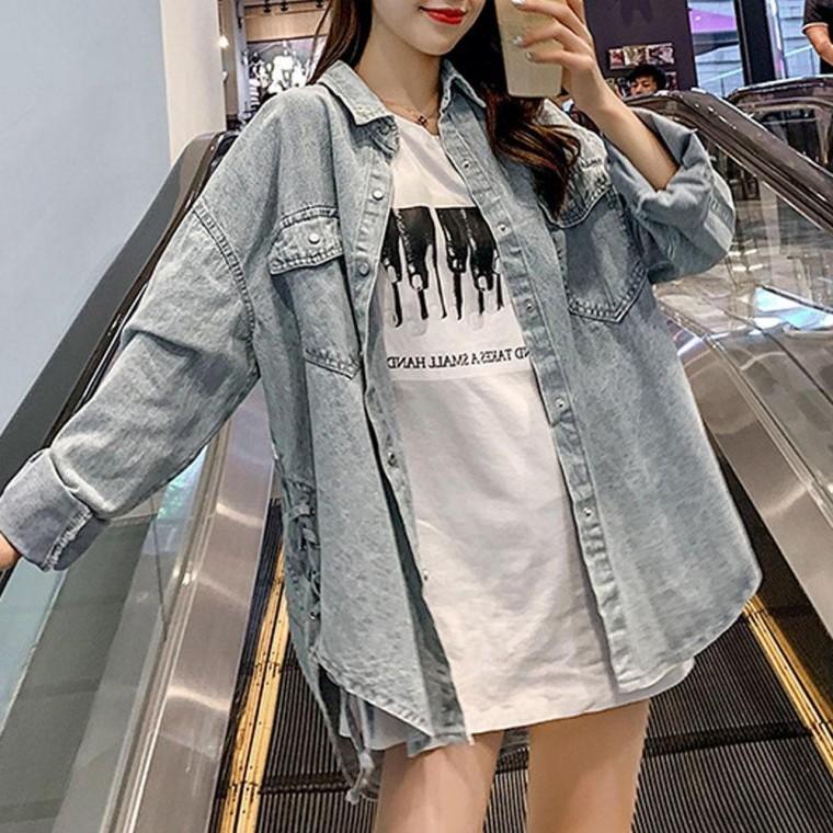 루즈핏 여자 여성 긴팔 가을 데님 청 봄 남방 셔츠 여자 여성 오버핏남방 셔츠