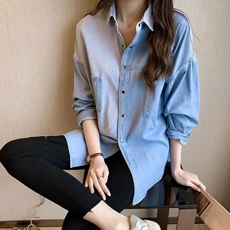 루즈핏 여자 여성 데님 청 셔츠 연청 남방 긴팔 청남방 예쁜 가을 오버핏남방