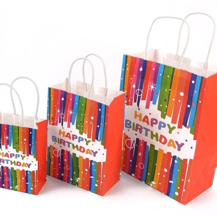 레인보우 생일 축하 종이백 파티 선물 포장 기념일 종이 가방