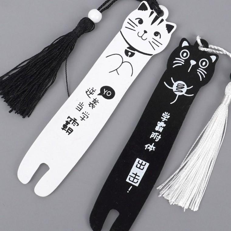고양이 북마크 1p 블랙 화이트 독서 책갈피 학습 캐릭터 문구 소품