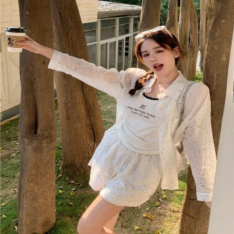 여성 2컬러 여름 꾸안꾸룩 나시 셔츠남방 반바지 세트