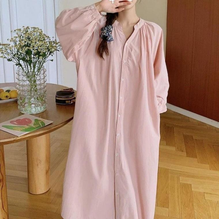 허리끈 여자 여성 차이나넥카라 루즈핏 긴팔 롱원피스 셔츠 롱원피스 멕시 루즈핏