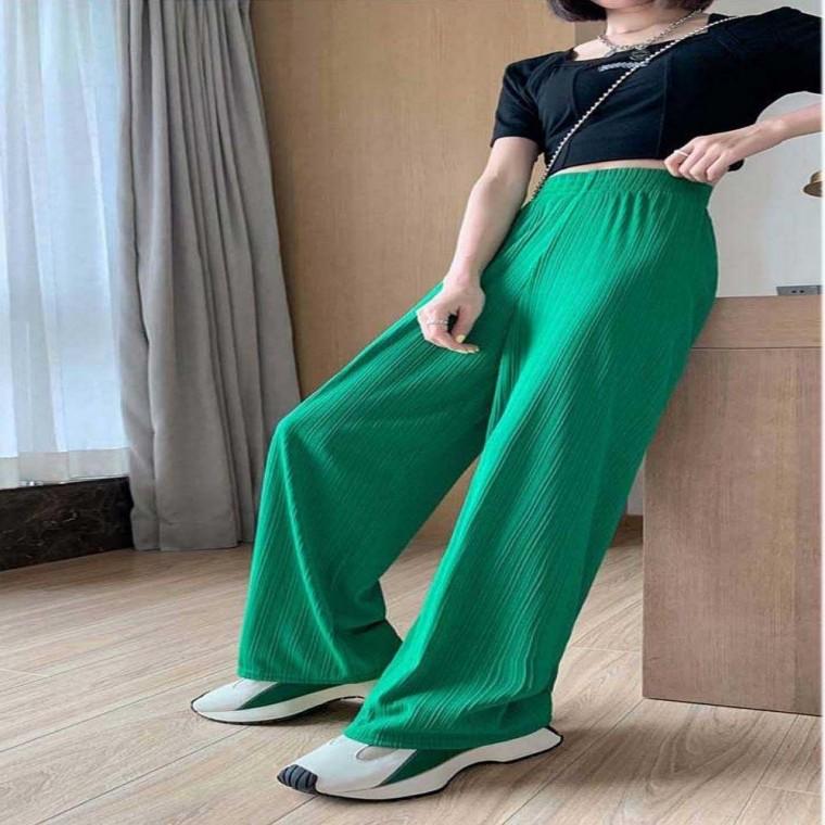 여성 5컬러 하늘하늘 주름핏 와이드 허리밴딩 롱팬츠