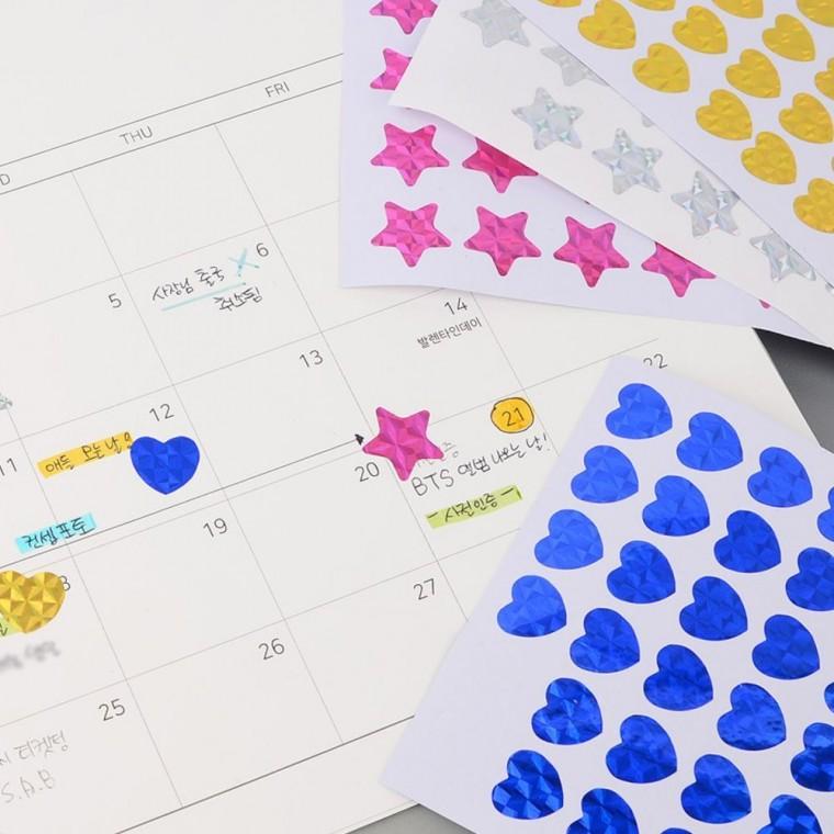 반짝이 하트 별 스티커 10매 장식 데코 꾸미기 포인트 접착
