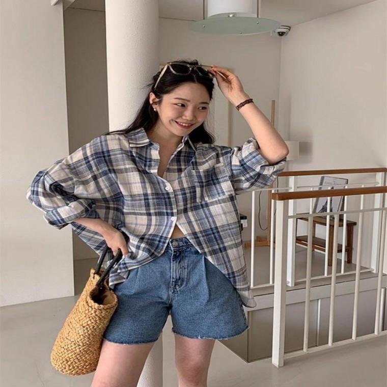 루즈핏 긴팔 셔츠 남방 여성 패션티셔츠 데일리 체크 모두팜