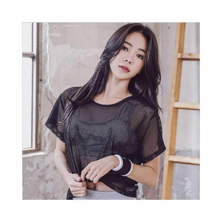 루미나D 시스루티셔츠 여자크롭티 망사 메쉬 레이어드티