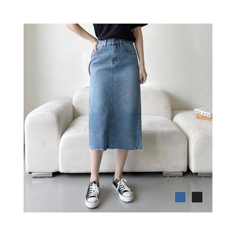 루미나D 트이웰 뒷밴딩 컷팅 미디 청치마 sd-230454