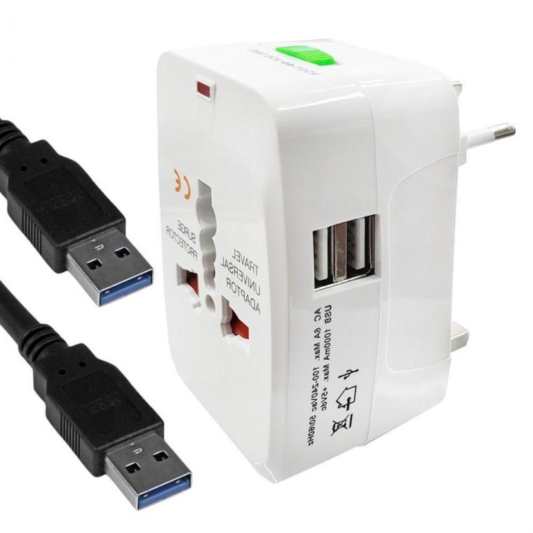 전세계호환 USB2구 여행용아답터 멀티플러그 올인원 플러그 멀티 아답터