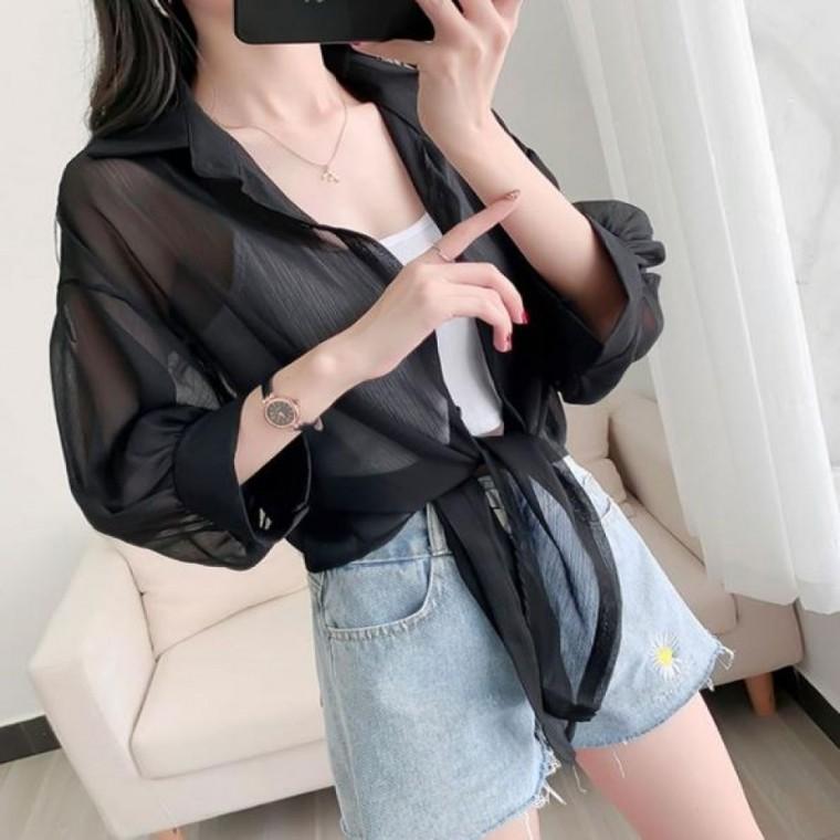 시스루 쉬폰 셔츠 블라우스