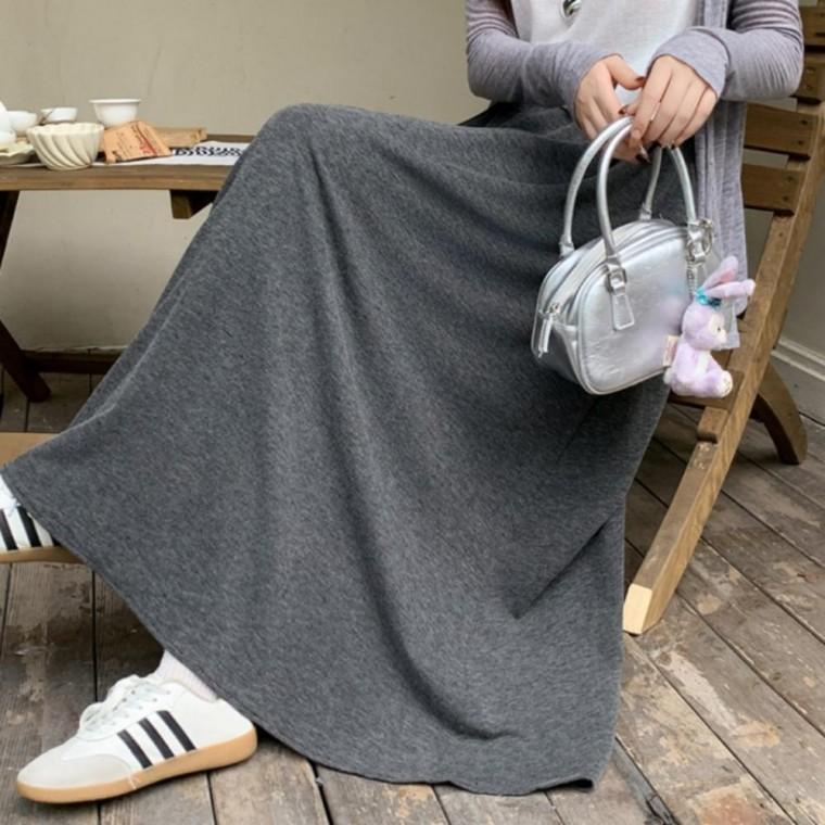 여성 내추럴 A라인 밴딩 데일리 베이직 치마 롱 스커트