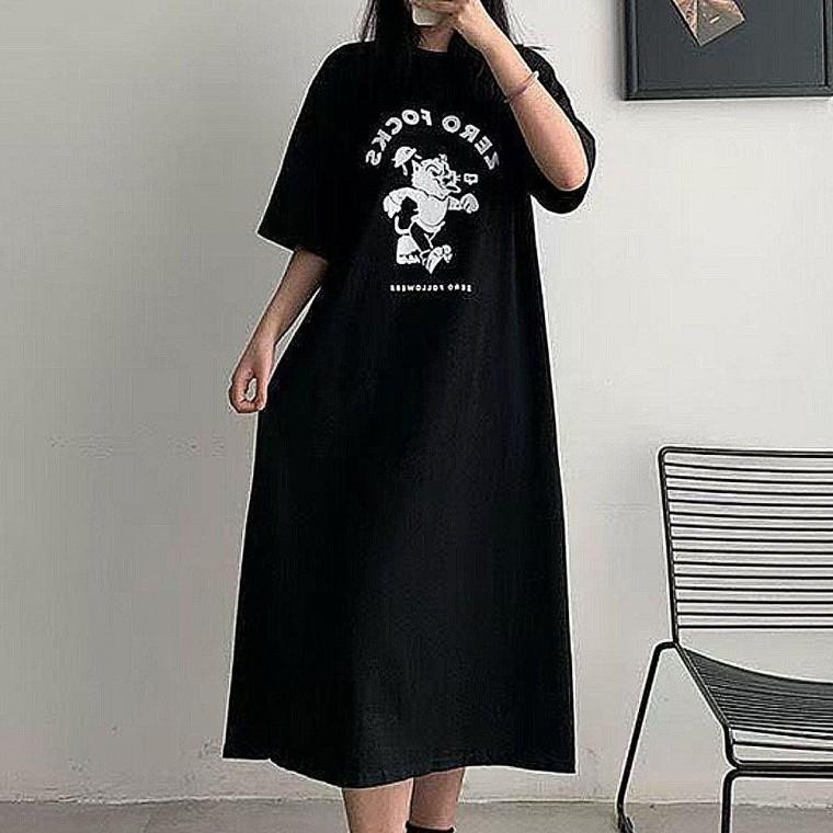 데일리룩 홈웨어 오버핏 원피스 신상 반팔 밑단트임 여성