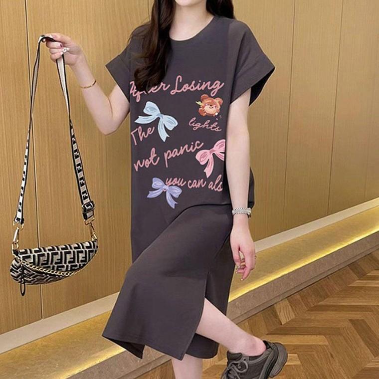 영문 홈웨어 외출복 반팔 리본 오버핏 원피스 여성