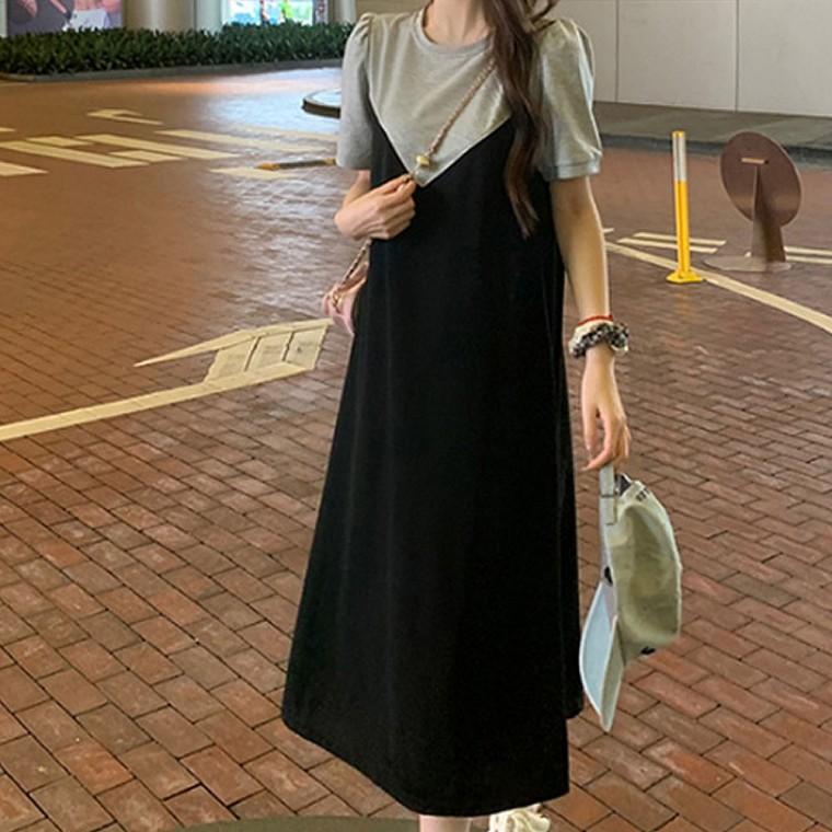 뷔스티에 반팔 롱원피스 여름 데일리 패션룩