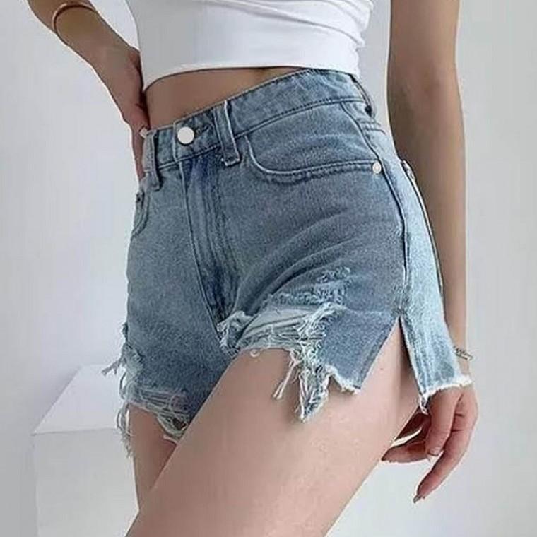 워싱 데님 찢청 여름 하프 팬츠 트렌디 여성 바지