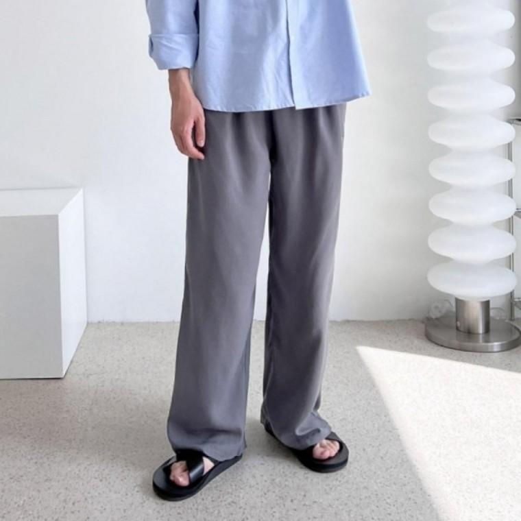 남자 데일리 웨어 퓨어 린넨 핀턱 와이드 팬츠