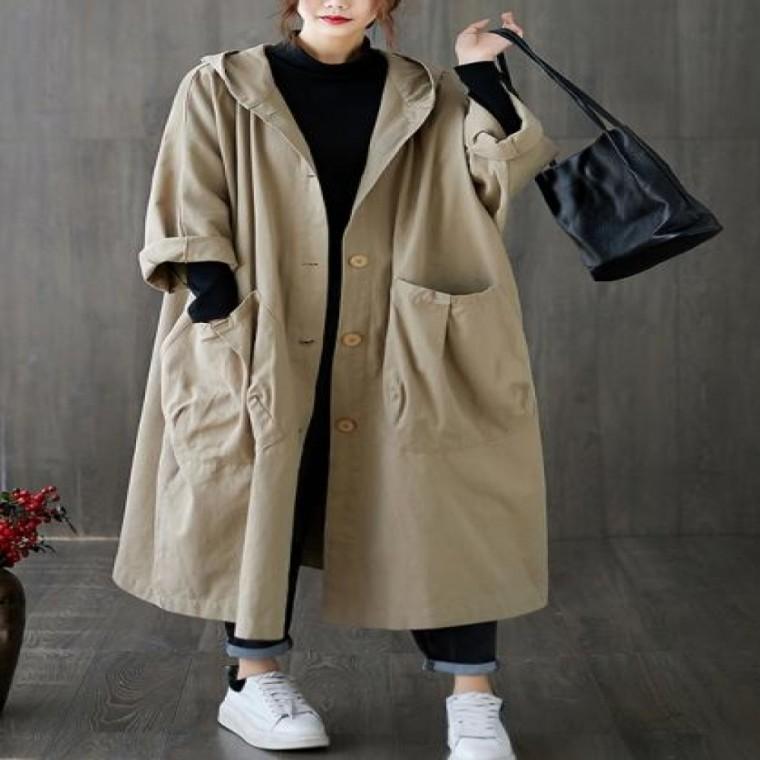 G125798 (빅사이즈) 오버핏 후드롱코트 야상점퍼 바람막이