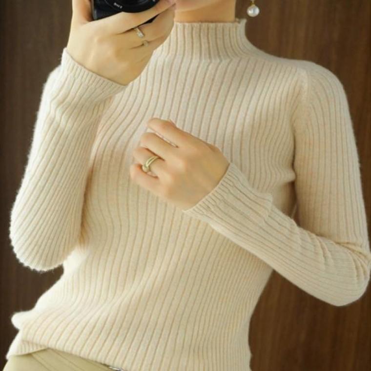 간절기 하프넥 니트 이너 티셔츠 반폴라 여성 폴라티
