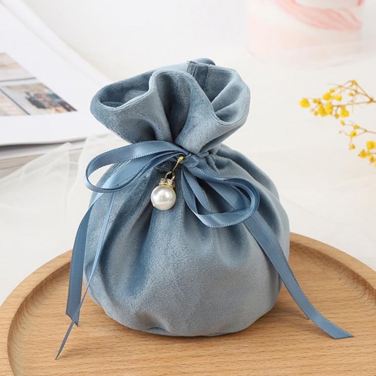 플란넬 진주 복주머니 블루 15X14cm