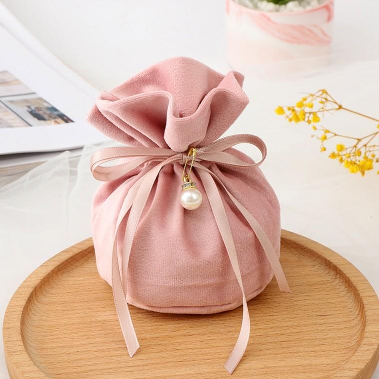 플란넬 진주 복주머니 핑크 15X14cm