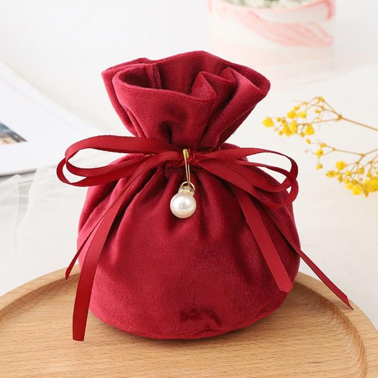 플란넬 진주 복주머니 레드 15X14cm