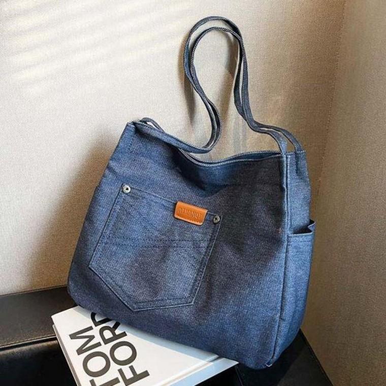 청포도 숄더백 여성 데님 가방 워싱포켓 데일리 캐주얼 블랙 블루