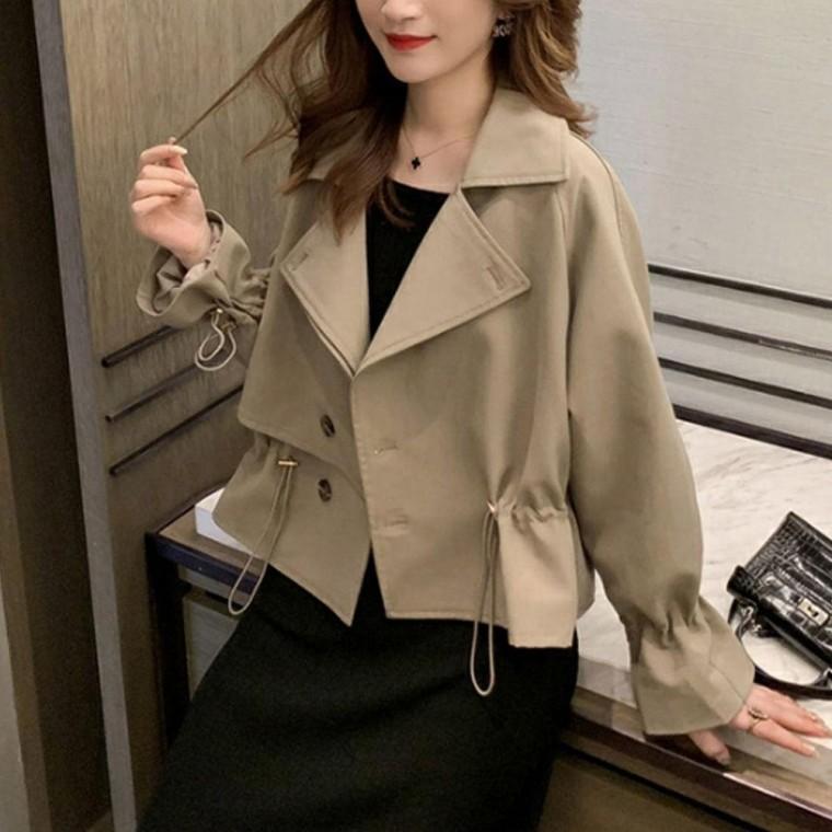 이쁜핏 여성 패션 트렌치 자켓 숏 코디 데이트 스트링 재킷 상의
