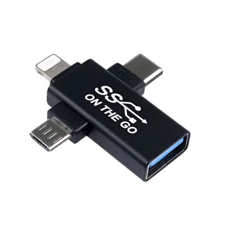 USB 3.1 3.0 C타입 A타입 iOS핀 5핀 3 IN 1 멀티 OTG 젠더 스마트폰 태블릿 연결 문서 동영상 MP3