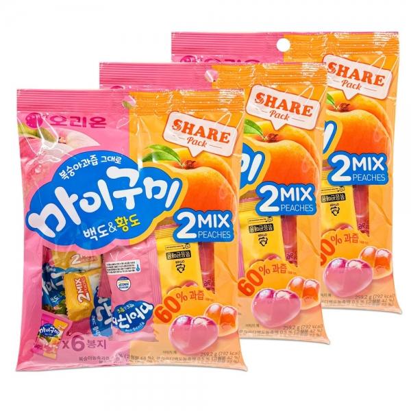 오리온 복숭아과즙 그대로 마이구미 백도황도 (6p) 259.2g x 3개
