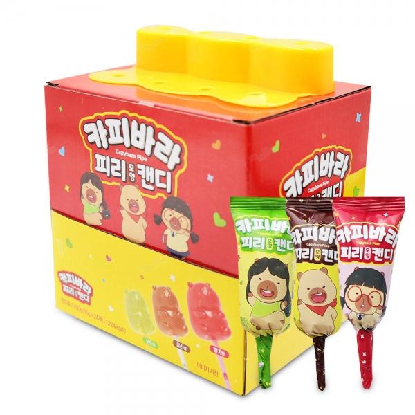 카피바라 피리모양 캔디 15g x 24개 (1통) 세가지맛 롤리팝 막대사탕