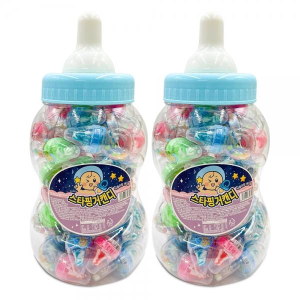 손가락에 끼워 먹는 젖병 모양 스타핑거 캔디 300g (5g x 120개) (2통) 저금통 모양 캔디