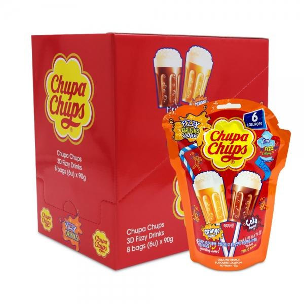 츄파춥스 피즈 캔디 콜라맛 오렌지맛 90g x 8개 (1통)