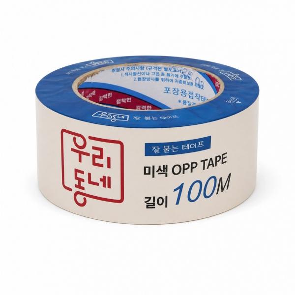 우리동네 황색 미색 OPP 박스테이프 100m