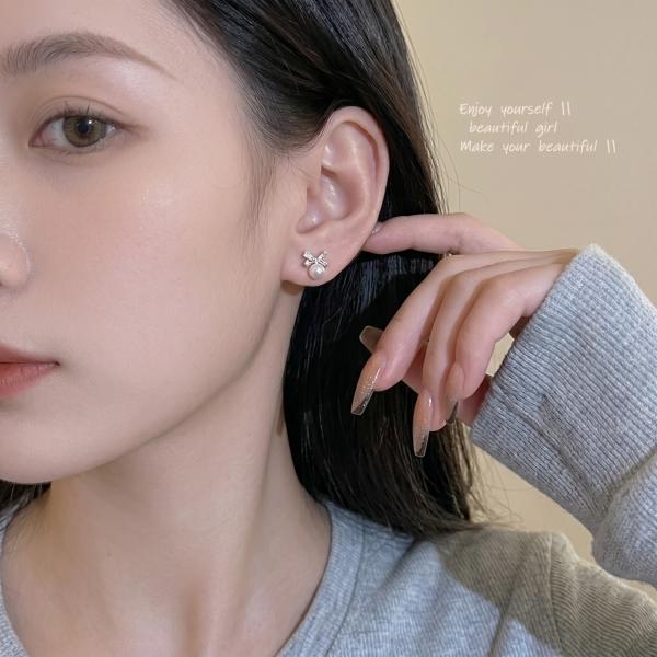 미니 리본 귀걸이 큐빅 포인트 러블리 데일리 악세사리