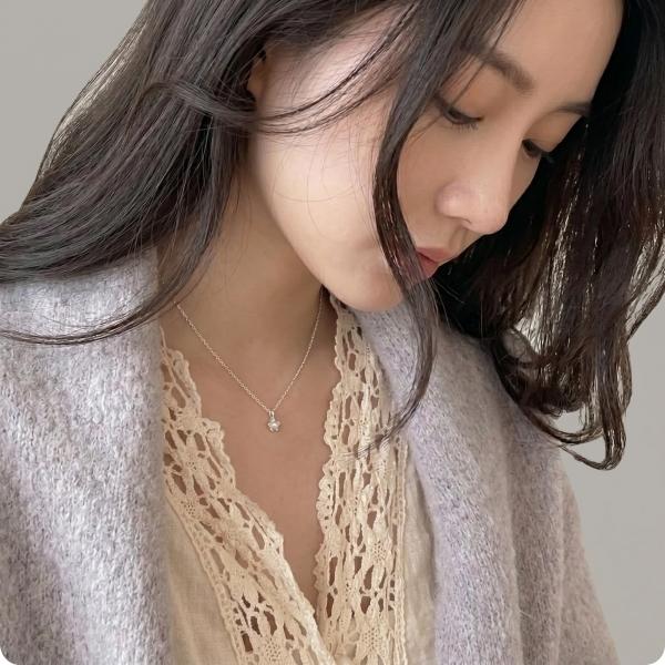 실버 진주 큐빅 펜던트 여자 데일리 체인목걸이