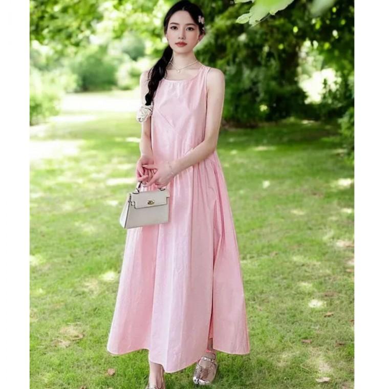 베리노블 여름 핑크 민소매 나시원피스 여성 롱스커트 루즈핏 빅사이즈 에이라인